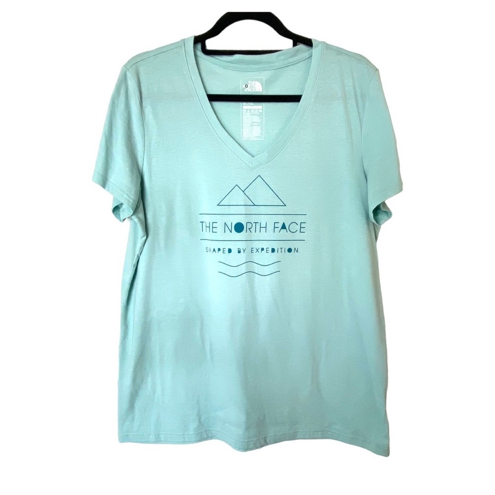 North Face Womens Vneck Tshirt size XL Aquamarine Blue Green